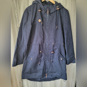 Nwt TRIBAL JEANS Polka Dot Water Repellant Fitted Trenchcoat With Hood